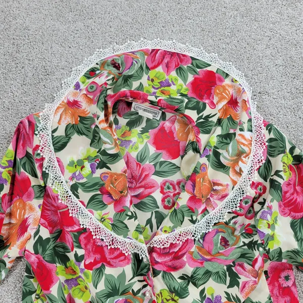 Vintage Impressions Womens Blouse 10 Pink Floral Crochet Lace Trim Collar - Image 5