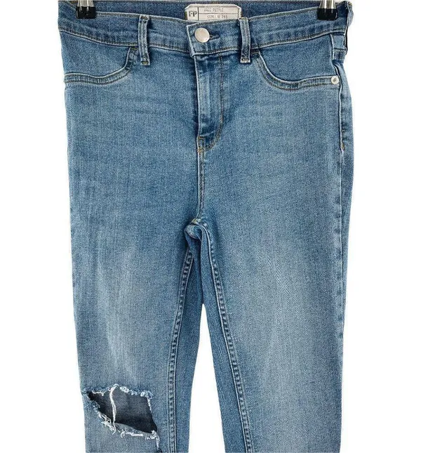 Free People Distressed Light Wash High Rise Stretch Skinny Jeans 26 S Short - Image 5