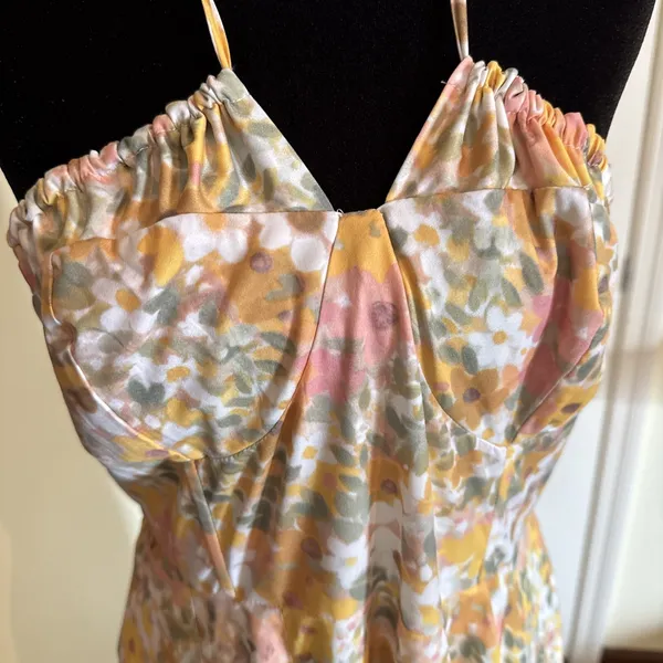 En Saison Kasey Yellow Floral Halter Maxi Dress Large Boho Beach Cowgirl - Image 5