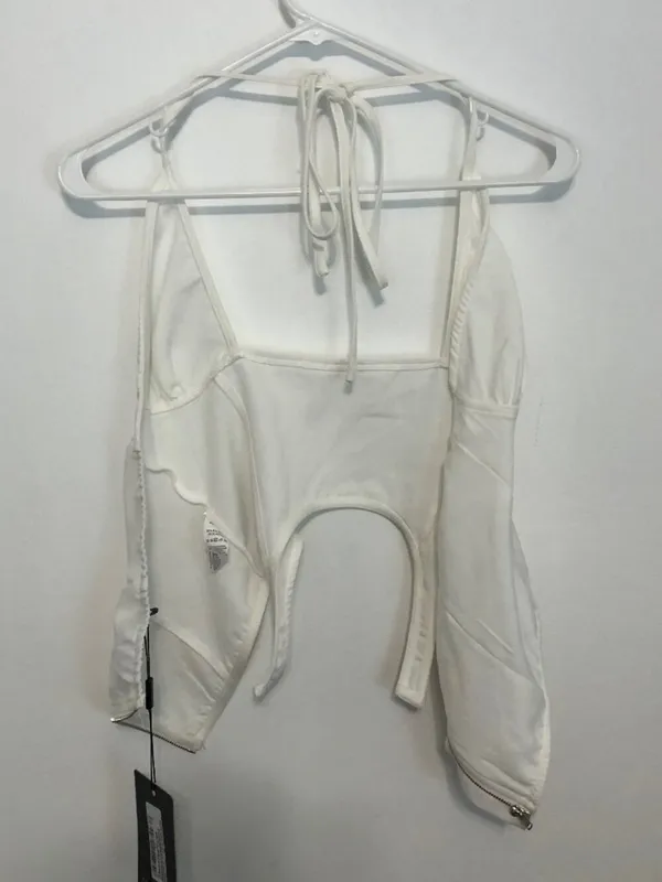 NEW NWT PRETTYLITTLETHING Woven Cross Front Cutout Stirrup Hem Top Cream Ivory 8 - Image 14
