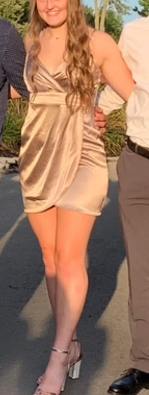 Teeze Me Champagne Colored Satin Mini Dress - Image 4