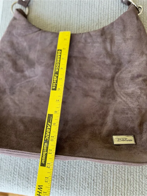 Bella Russo Taupe Brown Faux Suede Hobo Shoulder Bag Silver Accents - Image 6