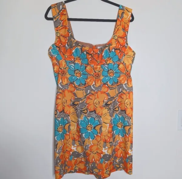 Miaou Vivi Mini Dress in Parisian Flower Orange Sz L - Image 4
