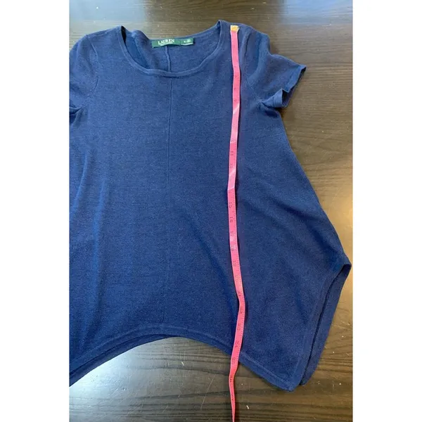 Lauren Ralph Lauren Knit Top‎ Womens Medium Handkerchief Hem Blue Classic Preppy - Image 10
