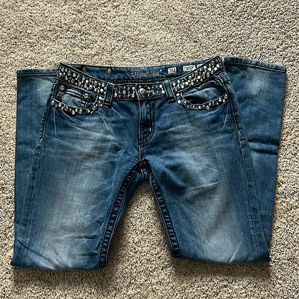 Miss Me Sexy Gems Sand Washed Blue Denim Skinny Jeans Pants **Size 30** 🔥🔥 - Image 3