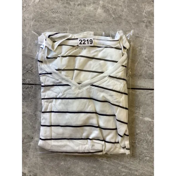 Quince NWOT Cotton Modal V-Neck Tee Ivory Black Stripe Short Sleeve Top L - Image 8