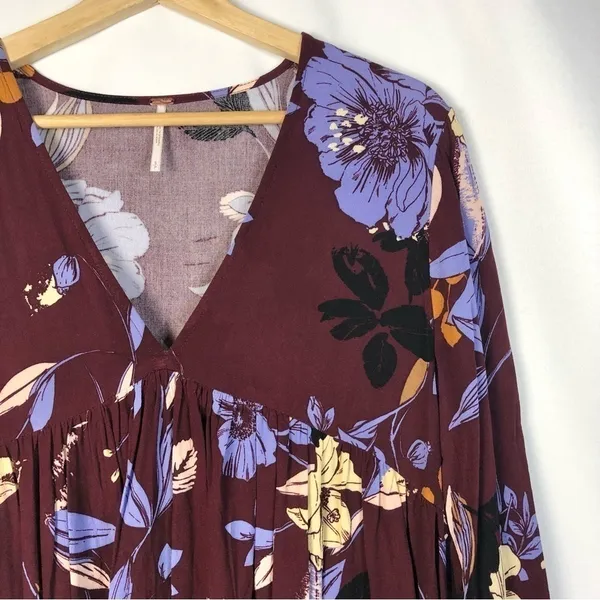 Free People Bella Purple‎ Floral Long Sleeve Tunic S - Image 4