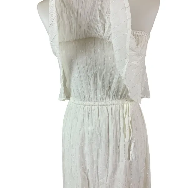 Lulus White Strapless‎ Maxi Dress Metallic Thread Drawstring Waist XS - Image 3