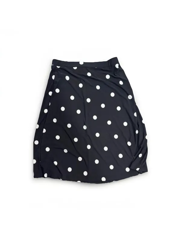 (RFB2) Kasper Petite Medium Black Midi Skirt White Polka Dot Elastic Waist Women - Image 2