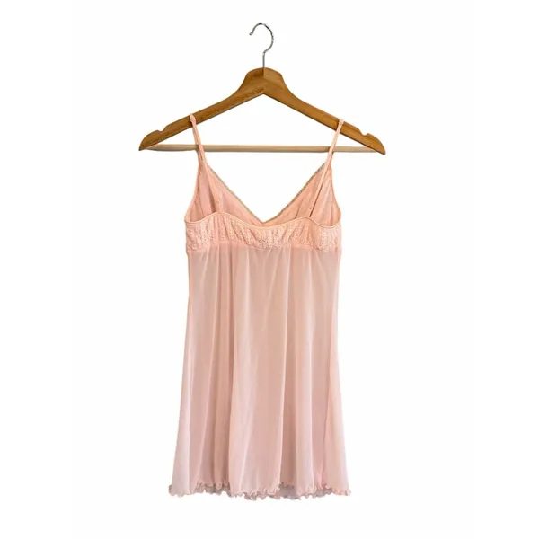 Vintage Y2K Victorias Secret Mesh Lace Pink Babydoll Dress Size M Coquette Fairy - Image 3