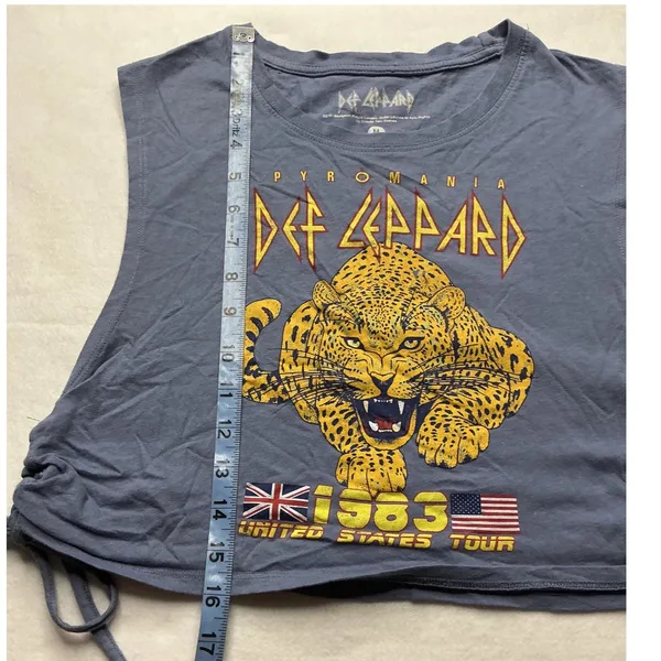 Def Leppard‎ Pyromania 1983 Tour Blue Crop Tank Top Size M Goodie Two Sleeves - Image 6