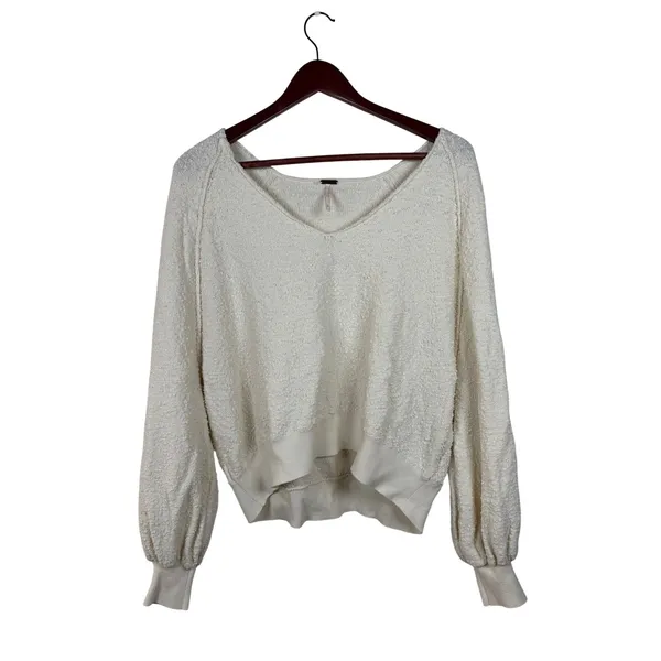 Free People Found‎ My Friend Sweater Small Cream Balloon Sleeve Knit Popcorn - Image 2