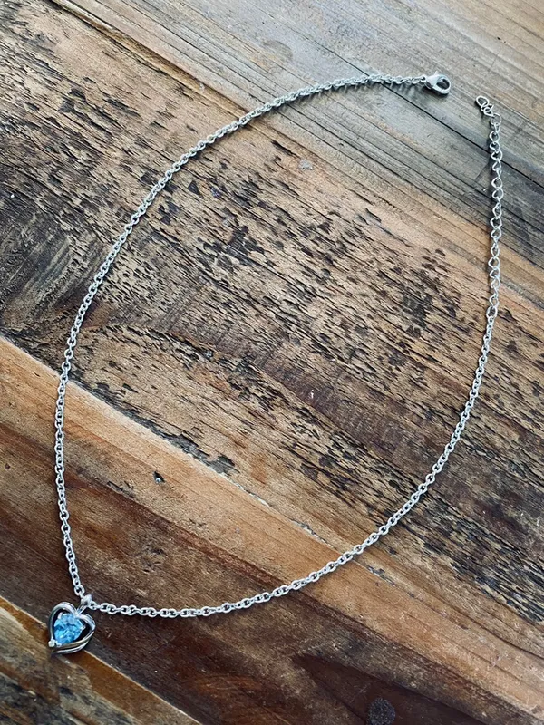 Silver Necklace With Blue Heart Pendant - Image 2