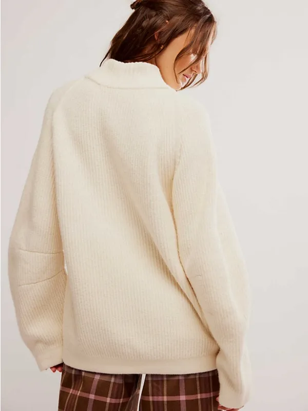Free People Sunbeam Ribbed Oversized Sweater in Cream - Image 2