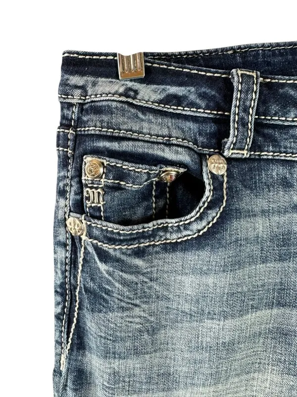 Miss Me Low Rise Boot Embroidered Back Pocket Blingy Jeans Size 27 Medium Wash - Image 4