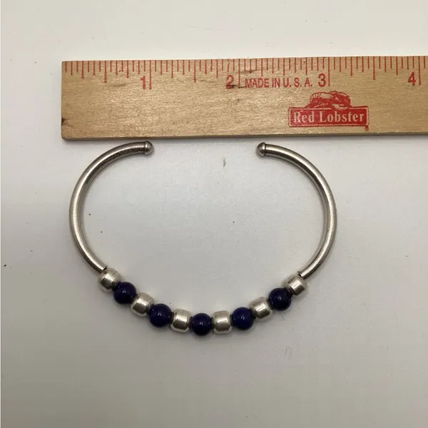 Silpada Sterling Silver and Blue Sodalite beaded flexible cuff bracelet. - Image 7