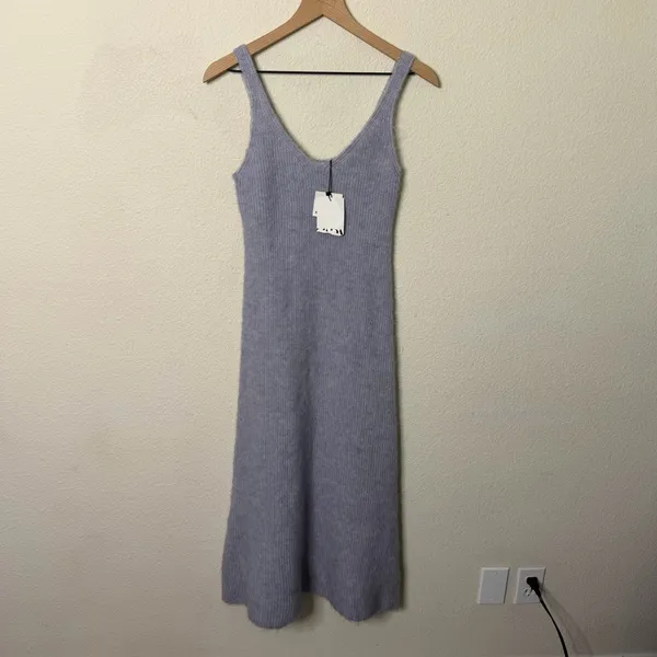 NWT Zara Wool‎ Alpaca Beaded Strappy Dress Gray Sleeves Midi Tank Women’s Size S - Image 4