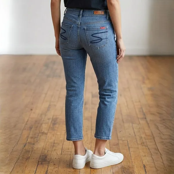 Seven7 Womens Low Rise Ankle Crop Jeans Size 24 Medium Wash Stretch Denim - Image 2