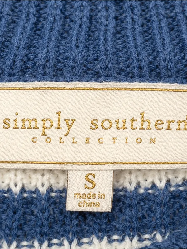 Simply Southern Collection Blue White Striped Quarter Zip Sweater Size Small - Image 4