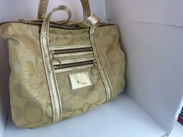 Coach Poppy Op Art Glam Tote Gold Metallic Ja Handbag - Image 18