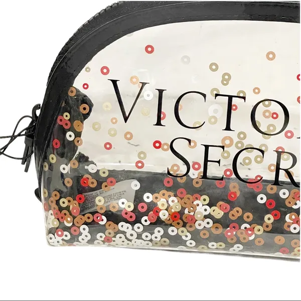 Victorias Secret Sequin Clear Transparent Black Trim Makeup‎ Travel Bag NEW - Image 2
