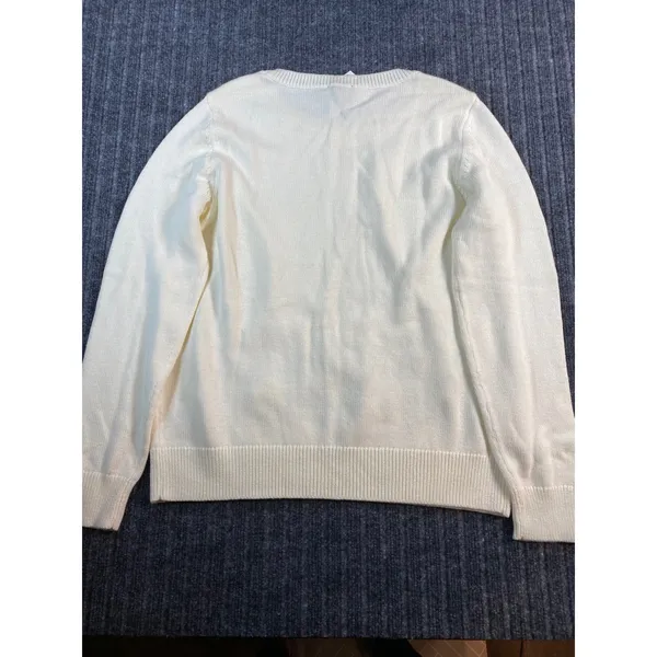 TALBOTS Sweater Women M Ivory Yellow Floral Embroidered Crewneck Cottage Spring - Image 4