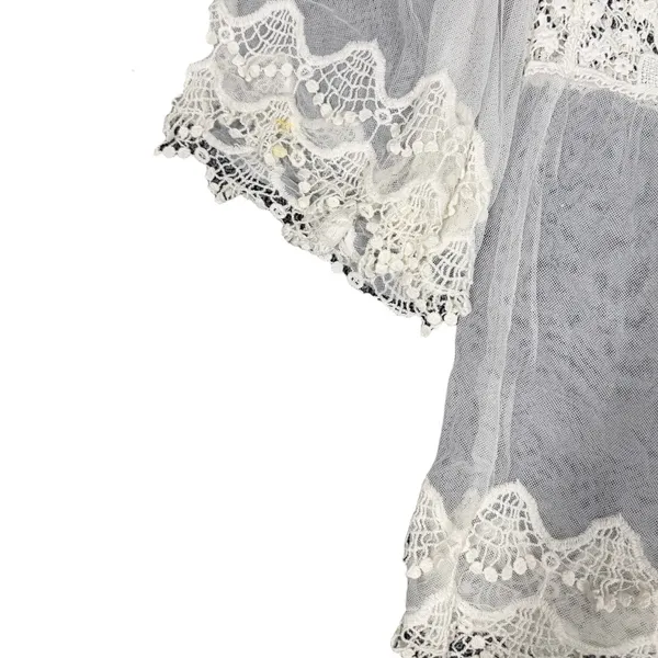 White Sheer Lace Tunic Womens M Mesh Crochet Bell Sleeve Fairycore - Image 9