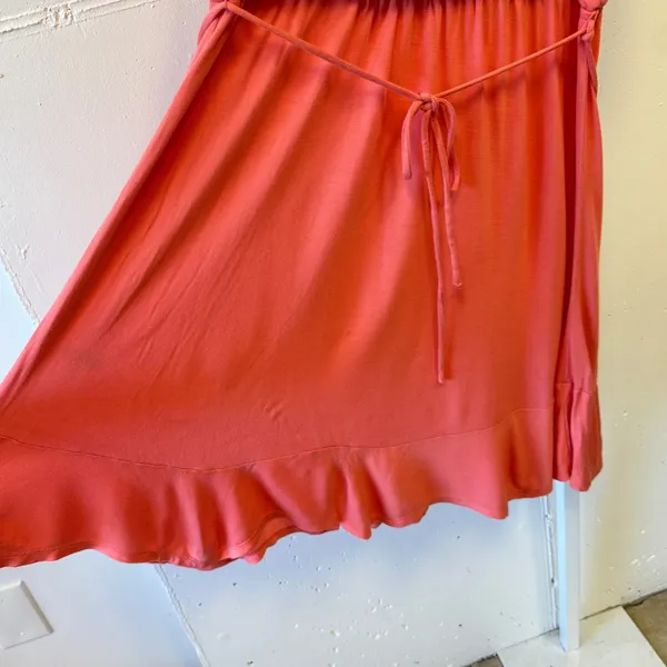 LOFT Peach Sleeveless Drawstring Waist Ruffle Hem Dress Coral Pink Sz Large Soft - Image 5