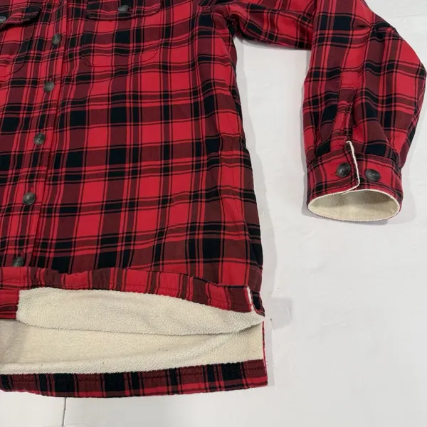 LL Bean Red Buffalo Plaid Fleece Lined‎ Flannel Hooded Shirt Jacket Shacket XS - Image 4