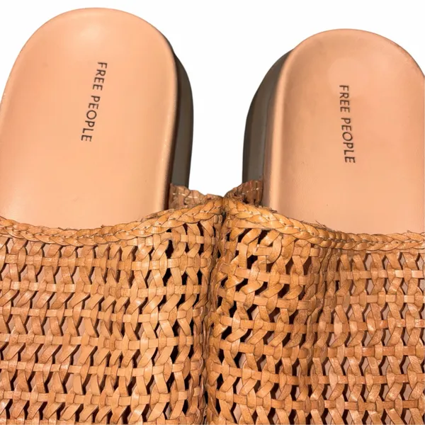 Free People Tan Woven Leather Chunky Platform Bondi Sandals Slides Shoes 10 - Image 6