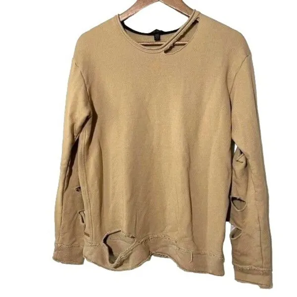 ALALA Cypher Distressed Sweatshirt Small Tan Cutout Pullover Athleisure - Image 2