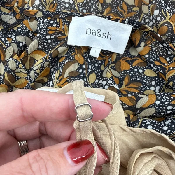 ba&sh Samantha Ruffled Leaf Print‎ Maxi Dress Black Gold Flutter Sleeve Small - Image 10