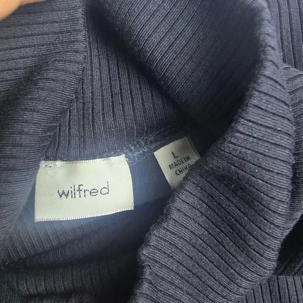 Wilfred Aritzia Black Ribbed‎ Turtleneck Long Sleeve Top Tencel Modal 100780 L - Image 3