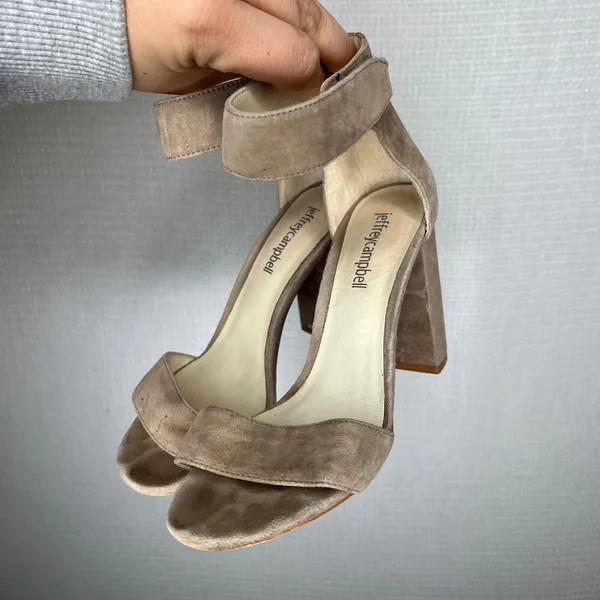 Jeffrey Campbell Suede Ankle Strap Block Heels Women's Size 5‎ Taupe - Image 3