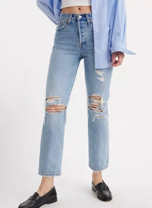 Levi’s wedgie straight leg rawhem button fly ankle jeans 25 - Image 6