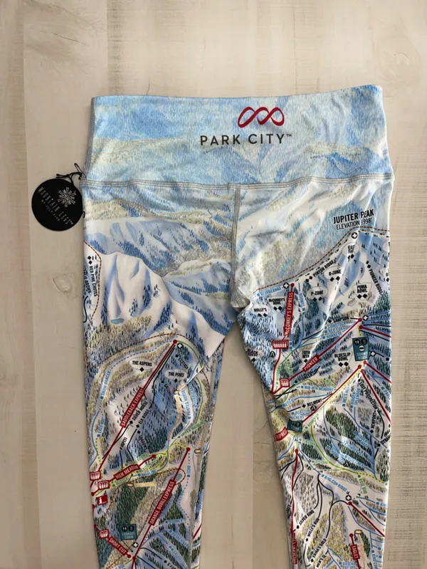 nwt MOUNTAIN LEGS by July Five park city Utah ski trail map leggings lounge S - Image 6