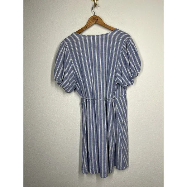 Old Navy XXL Striped Puff Sleeve Mini Wrap Dress Blue White - Image 5
