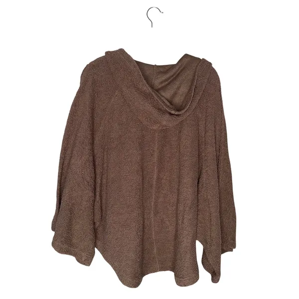 Free People Free-est Hoodie Women Med Brown Excellent Terry Beach Poncho V-Neck‎ - Image 4