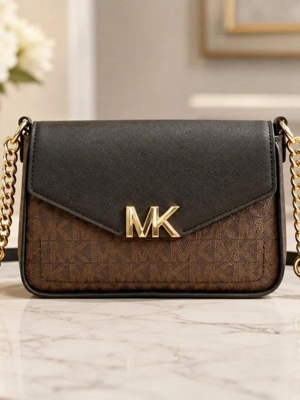 Michael Kors Sylvia Small Logo Flap Crossbody Brown Black NWT - Image 2