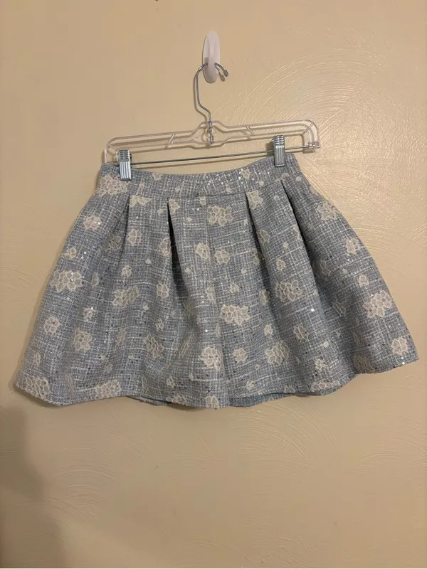 LENA Blue Tweed Floral Sequin Corset Bustier Top & Pleated Skirt Set S - Image 2