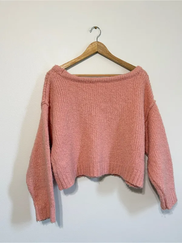 Anthropologie Pink Cropped Sweater Size XS Wool Blend Oversized - Image 6