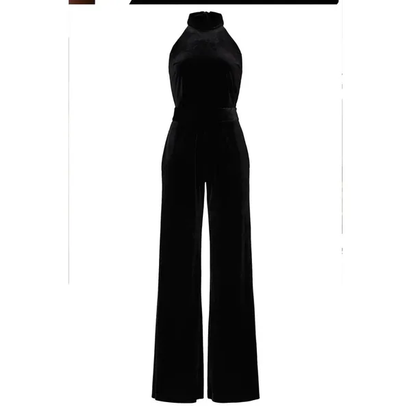 USA Made MISA Black‎ Satin Special Occasion Backless Jumpsuit Wide Leg Sandra - Image 2