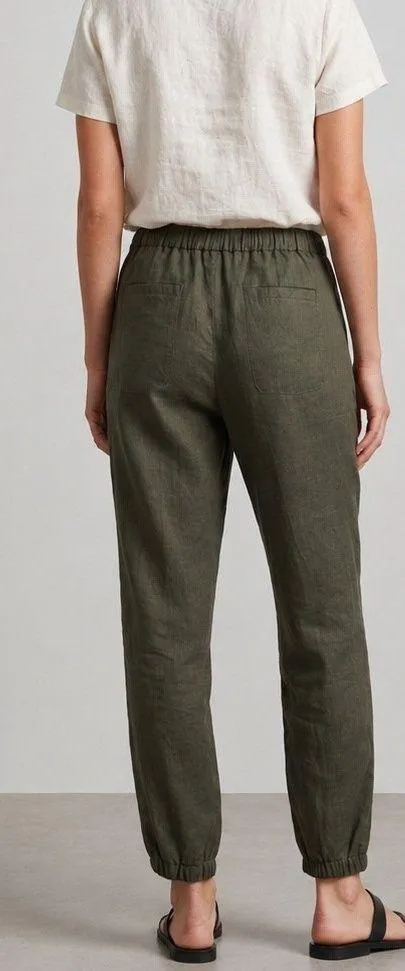 IXIMO Women's Medium Green 100% Linen Tapered Drawstring Pants Lagenlook Coastal - Image 2