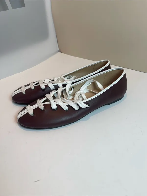 Maeve Genuine Leather Contrast Lace-Up Ballet Flats Burgundy Oxblood Sz 9 - Image 4