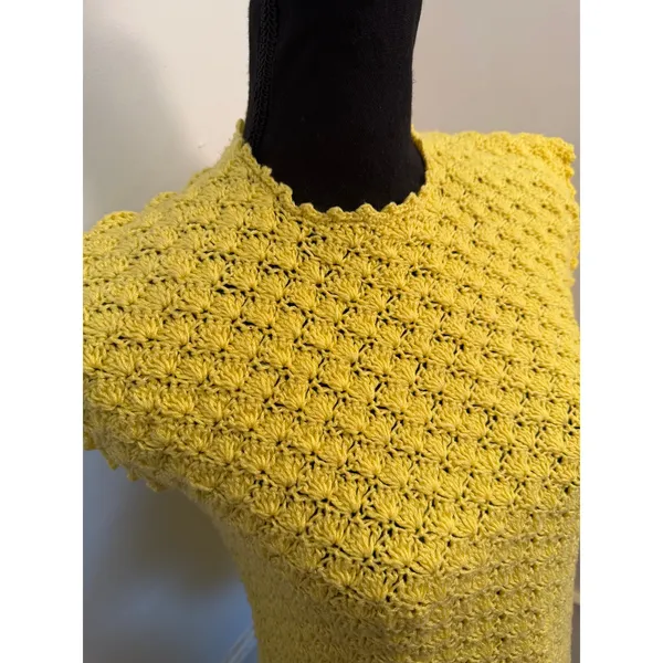 Vintage Style Sunshine Yellow Crochet Shell Stitch Top Handmade Retro Cottage - Image 2
