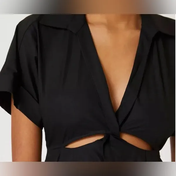 Anthropologie Twist Waist cutout midi Shirtdress black pull on poplin cotton XS - Image 3