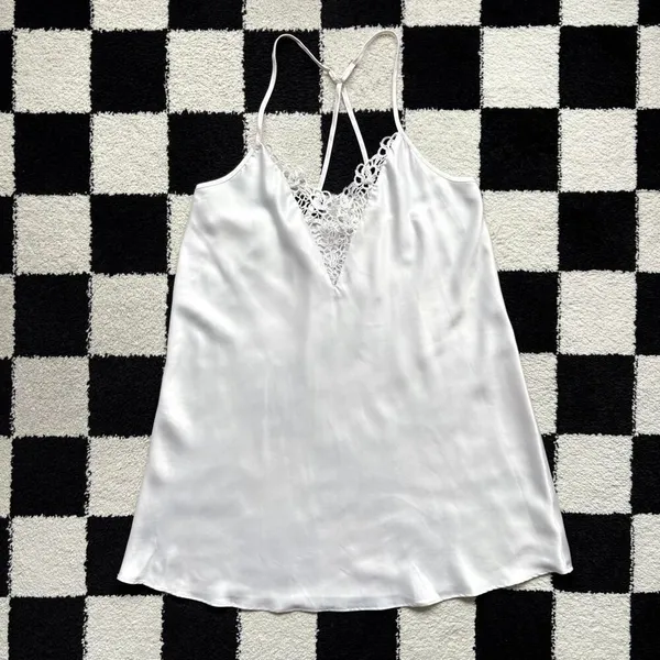 Flora Nikrooz White Satin Slip Dress M - Image 2