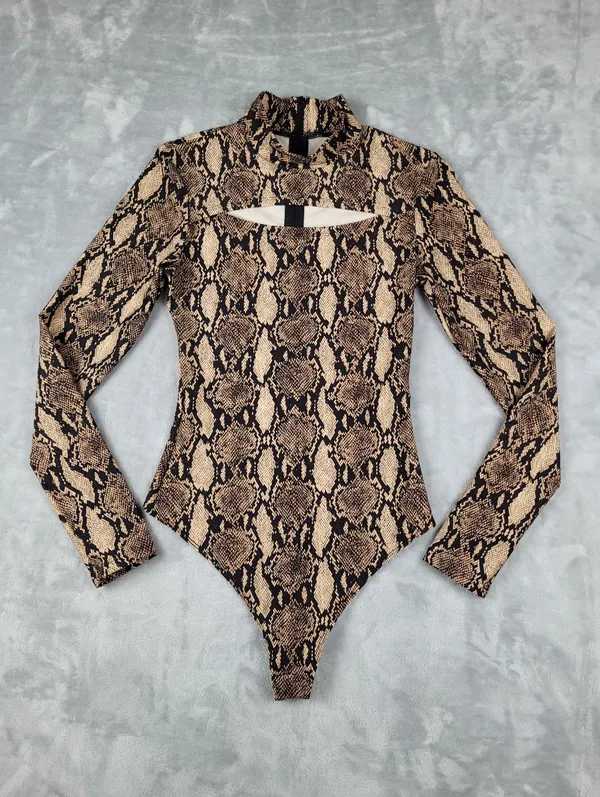A.L.C. x Bandier Bodysuit Womens Size S Small Python Snakeskin Cutout Mock Neck - Image 2