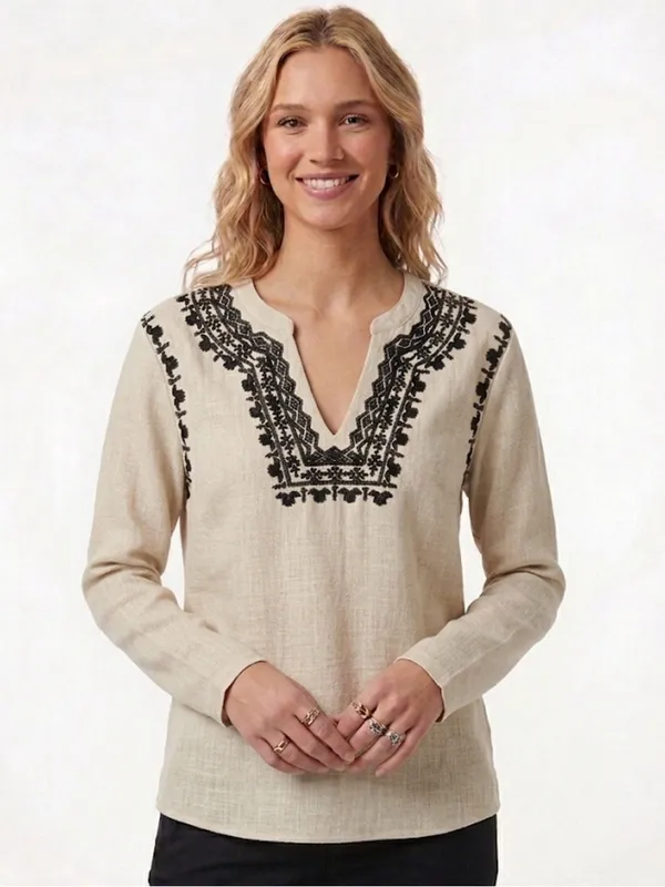Lucky Brand Long Sleeve Blouse Women’s Size M Embroidered V-Neck(A653) - Image 2