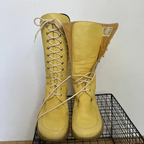 Vintage 1990s Bettye Muller Sedona Leather Lace Up Boots Italy Yellow Sz 7 - Image 10